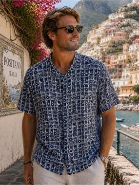 Scandia Woods 100% Silk Geometric Button-Up Shirt